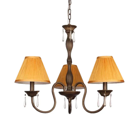 3 Lights Ceiling Lamp With Tapered Fabric Shade Traditional Bedroom Chandelier Pendant Light In