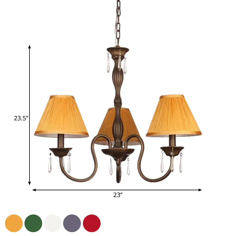 3 Lights Ceiling Lamp With Tapered Fabric Shade Traditional Bedroom Chandelier Pendant Light In