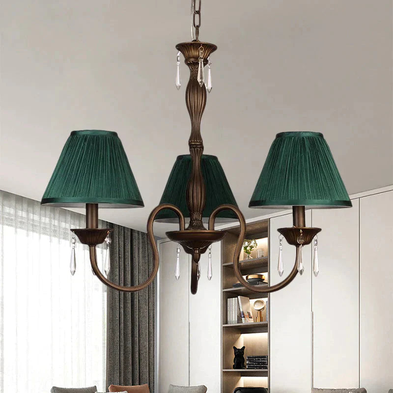 3 Lights Ceiling Lamp With Tapered Fabric Shade Traditional Bedroom Chandelier Pendant Light In