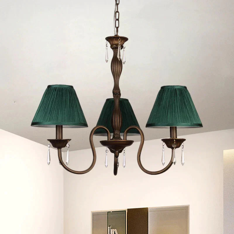 3 Lights Ceiling Lamp With Tapered Fabric Shade Traditional Bedroom Chandelier Pendant Light In