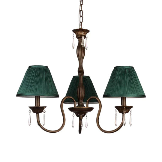 3 Lights Ceiling Lamp With Tapered Fabric Shade Traditional Bedroom Chandelier Pendant Light In