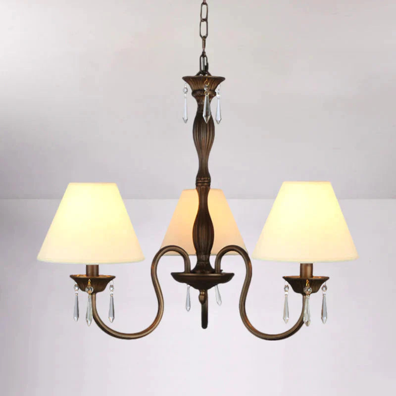 3 Lights Ceiling Lamp With Tapered Fabric Shade Traditional Bedroom Chandelier Pendant Light In