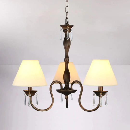 3 Lights Ceiling Lamp With Tapered Fabric Shade Traditional Bedroom Chandelier Pendant Light In