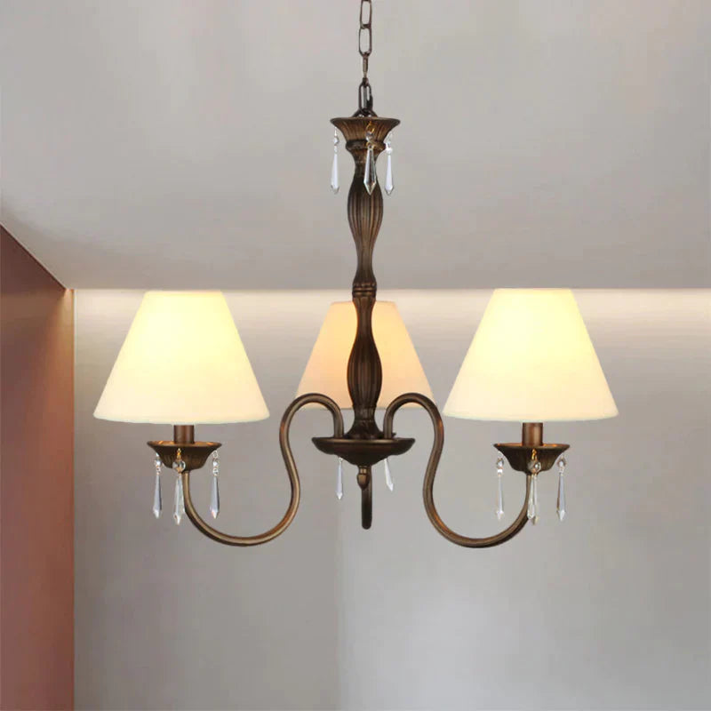 3 Lights Ceiling Lamp With Tapered Fabric Shade Traditional Bedroom Chandelier Pendant Light In