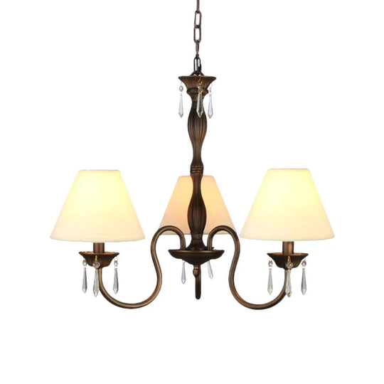 3 Lights Ceiling Lamp With Tapered Fabric Shade Traditional Bedroom Chandelier Pendant Light In