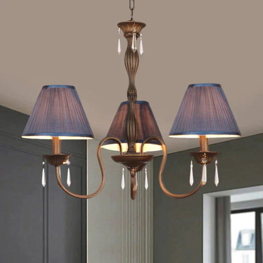 3 Lights Ceiling Lamp With Tapered Fabric Shade Traditional Bedroom Chandelier Pendant Light In