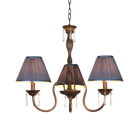 3 Lights Ceiling Lamp With Tapered Fabric Shade Traditional Bedroom Chandelier Pendant Light In