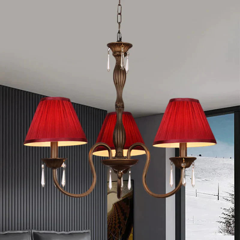 3 Lights Ceiling Lamp With Tapered Fabric Shade Traditional Bedroom Chandelier Pendant Light In