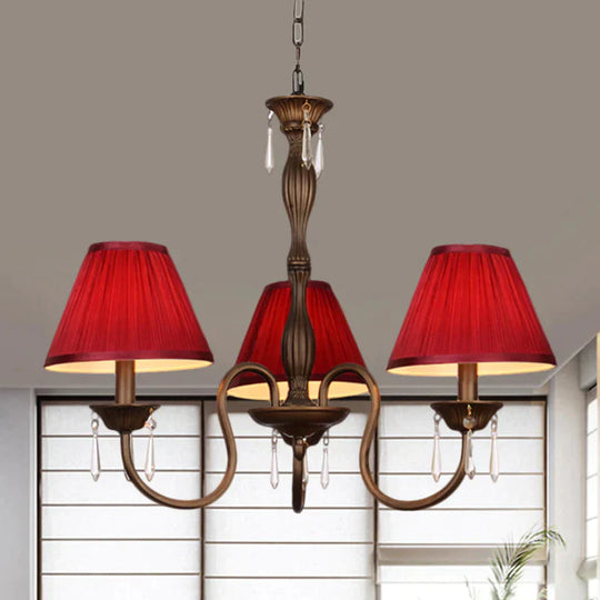 3 Lights Ceiling Lamp With Tapered Fabric Shade Traditional Bedroom Chandelier Pendant Light In