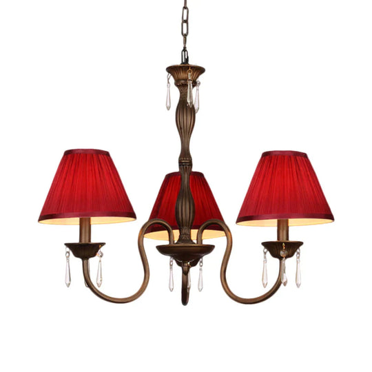 3 Lights Ceiling Lamp With Tapered Fabric Shade Traditional Bedroom Chandelier Pendant Light In