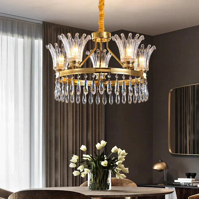 Round Crystal Chandelier Light Luxury Living Room Lamp Bedroom Exhibition Hall Pendant
