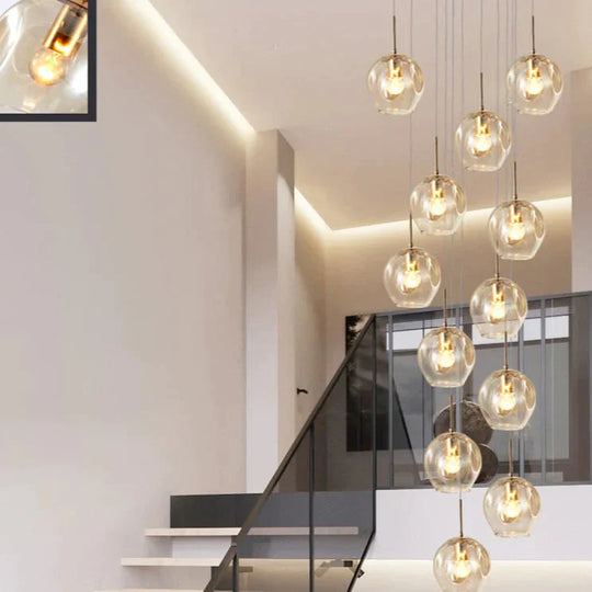 Led Duplex Staircase Chandelier Villa Hotel Revolving Living Room Modern Simple Creative Loft Small