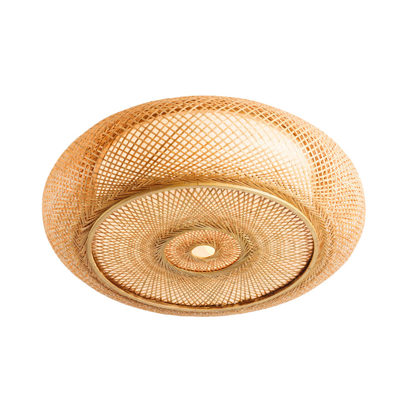 Handcrafted Bamboo Flush Mount Ceiling Light - 3 - Light Beige Round Shade Fixture 16’/19.5’