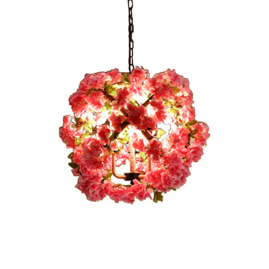 Red/Green 3 - Head Ceiling Chandelier Industrial Rope Orb Cage Hanging Pendant Light With Fake