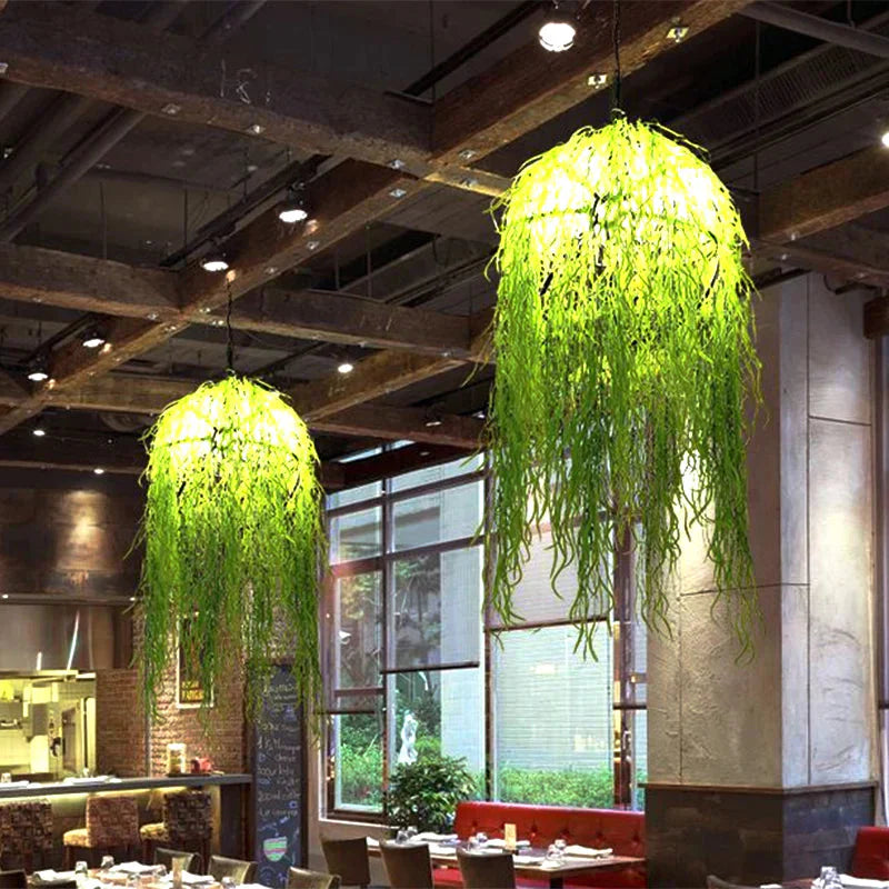 Globe Cage Dining Room Pendant Lamp Loft Metal 5 Heads Green Chandelier Lighting Fixture With