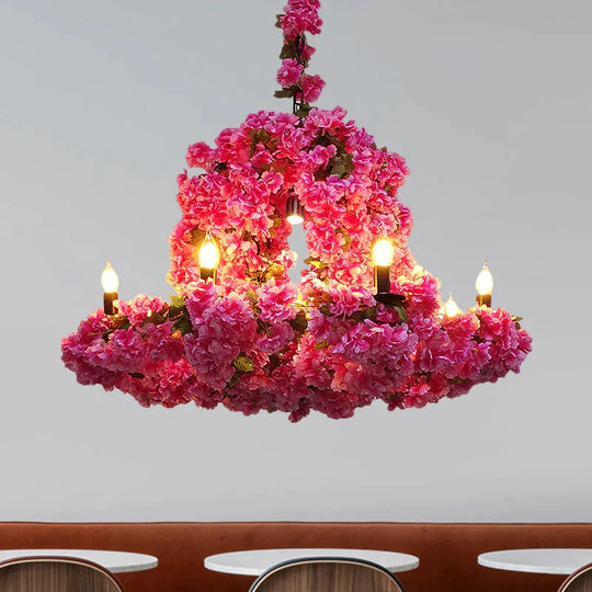 6 Heads Candle Chandelier Lighting Factory Blue/Rose Red Metallic Pendant Light Fixture With