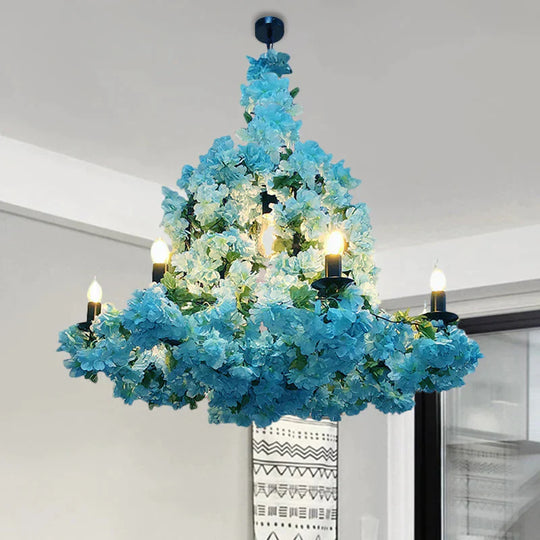 6 Heads Candle Chandelier Lighting Factory Blue/Rose Red Metallic Pendant Light Fixture With
