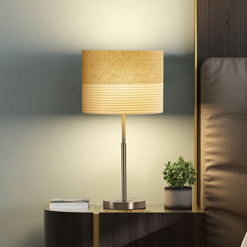 Jasmine - Contemporary Cylinder Night Lighting Fabric Bedside Lamp - Cream Gray