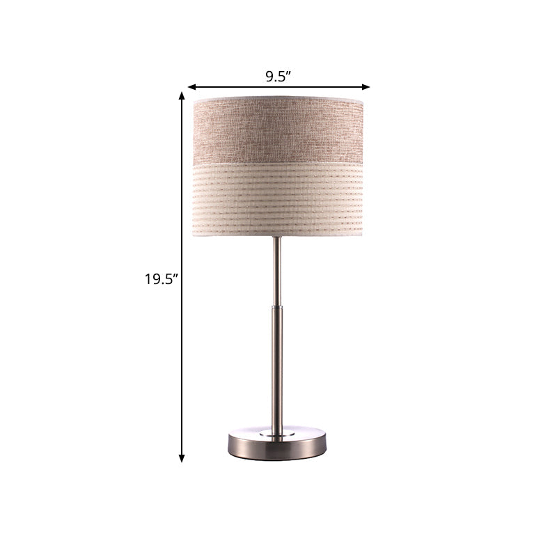 Jasmine - Contemporary Cylinder Night Lighting Fabric Bedside Lamp - Cream Gray