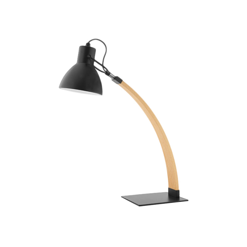Bharani - Simple Black/White Wood Desk Reading Light With Domed Shade