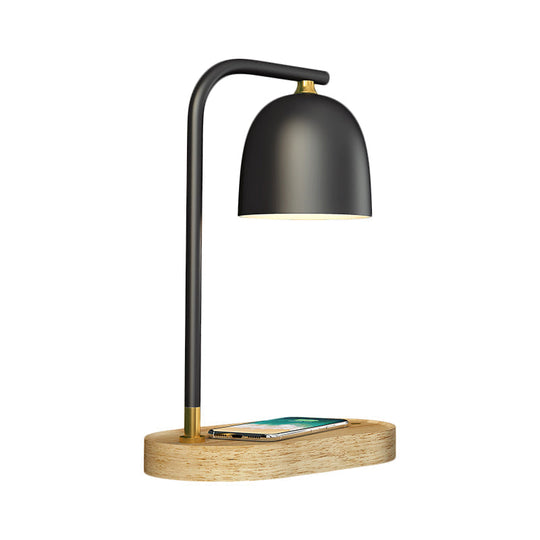 Alexandra - Minimalist Nightstand Light Black/White/Red Dome Wooden Lamp