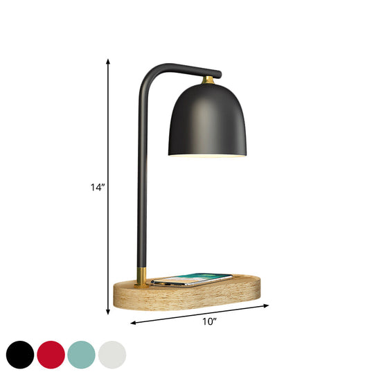 Alexandra - Minimalist Nightstand Light Black/White/Red Dome Wooden Lamp