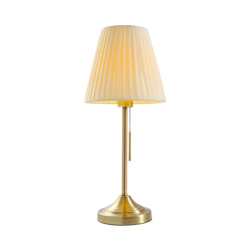 Alaraph - Conic Night Lamp: Modern Pleated Fabric Table Light In Beige/Red