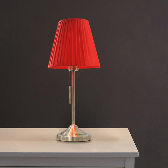 Alaraph - Conic Night Lamp: Modern Pleated Fabric Table Light In Beige/Red