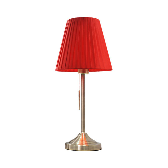 Alaraph - Conic Night Lamp: Modern Pleated Fabric Table Light In Beige/Red