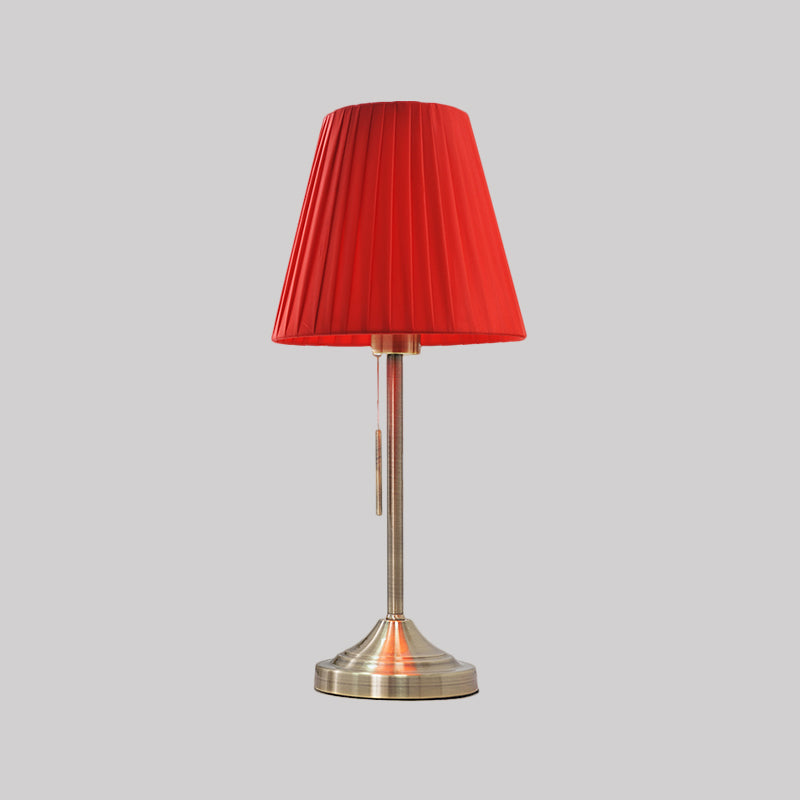 Alaraph - Conic Night Lamp: Modern Pleated Fabric Table Light In Beige/Red