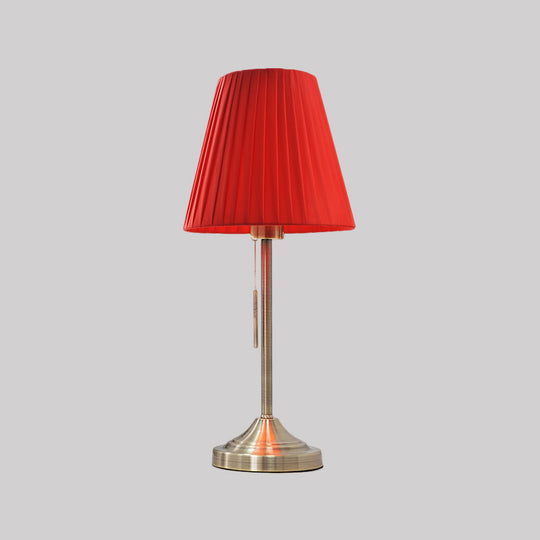 Alaraph - Conic Night Lamp: Modern Pleated Fabric Table Light In Beige/Red