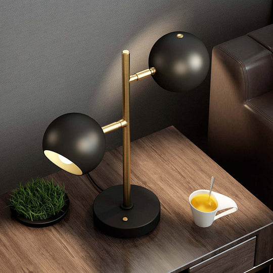 Sara - Black Spherical Table Light Modern Style 2 Heads Metal Night Lighting For Bedroom