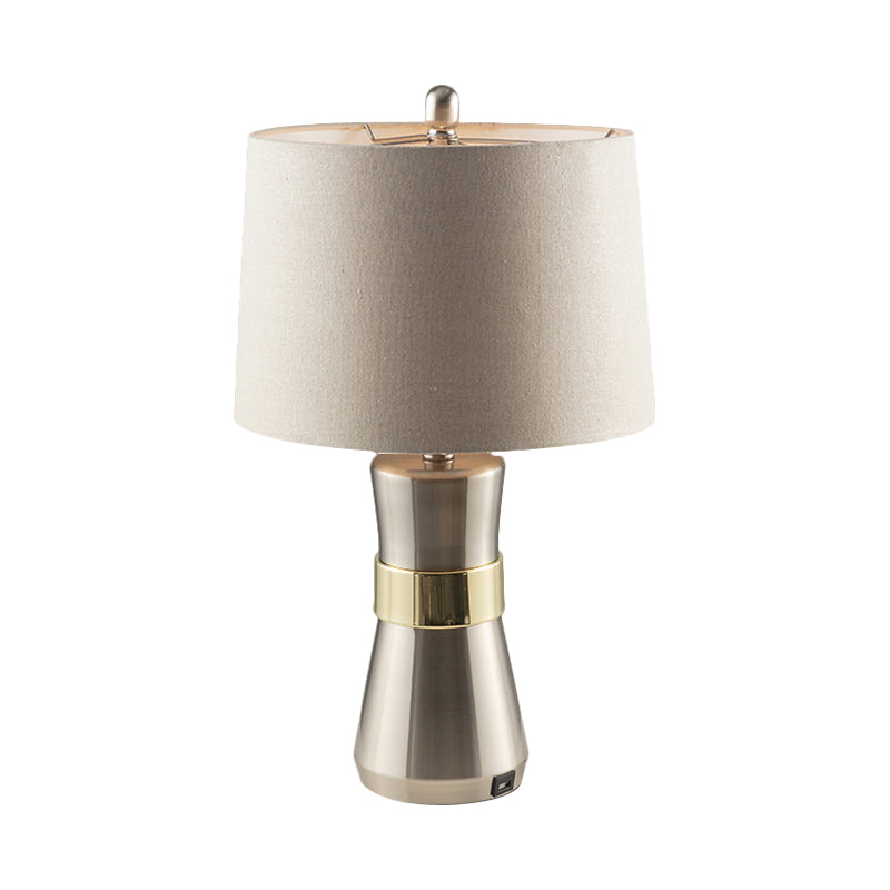 Monica - Contemporary Drum Shaped Table Lamp: Fabric Shade Nickel Finish