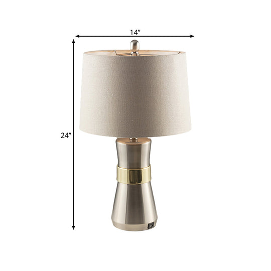 Monica - Contemporary Drum Shaped Table Lamp: Fabric Shade Nickel Finish