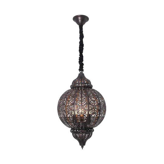 Metal Bronze Pendant Lighting Lantern Shade 3 - Bulb Traditional Hanging Chandelier With Laser Cut