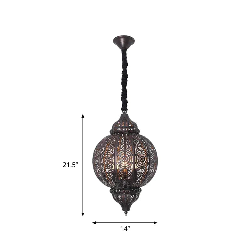 Metal Bronze Pendant Lighting Lantern Shade 3 - Bulb Traditional Hanging Chandelier With Laser Cut