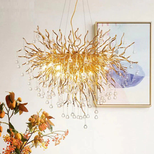 23.5’/31.5’ W Clear Crystal Raindrop Hanging Chandelier Rustic 8/10 Lights Gold Ceiling Lamp