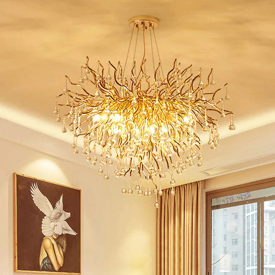 23.5’/31.5’ W Clear Crystal Raindrop Hanging Chandelier Rustic 8/10 Lights Gold Ceiling Lamp