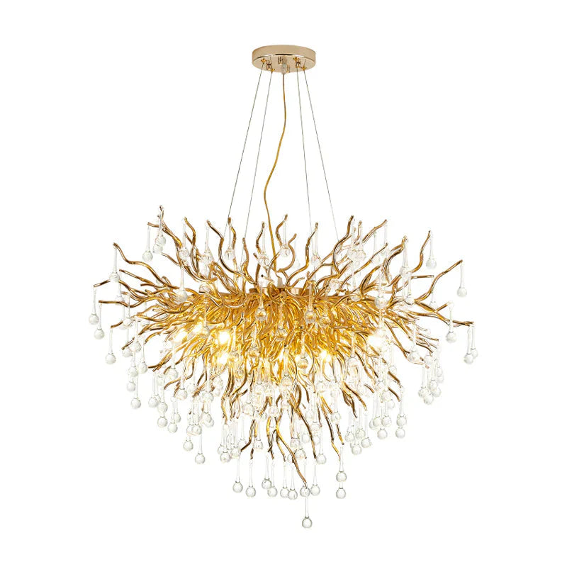 23.5’/31.5’ W Clear Crystal Raindrop Hanging Chandelier Rustic 8/10 Lights Gold Ceiling Lamp