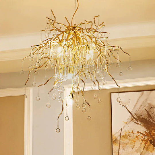 23.5’/31.5’ W Clear Crystal Raindrop Hanging Chandelier Rustic 8/10 Lights Gold Ceiling Lamp