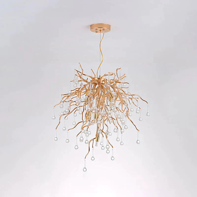 23.5’/31.5’ W Clear Crystal Raindrop Hanging Chandelier Rustic 8/10 Lights Gold Ceiling Lamp