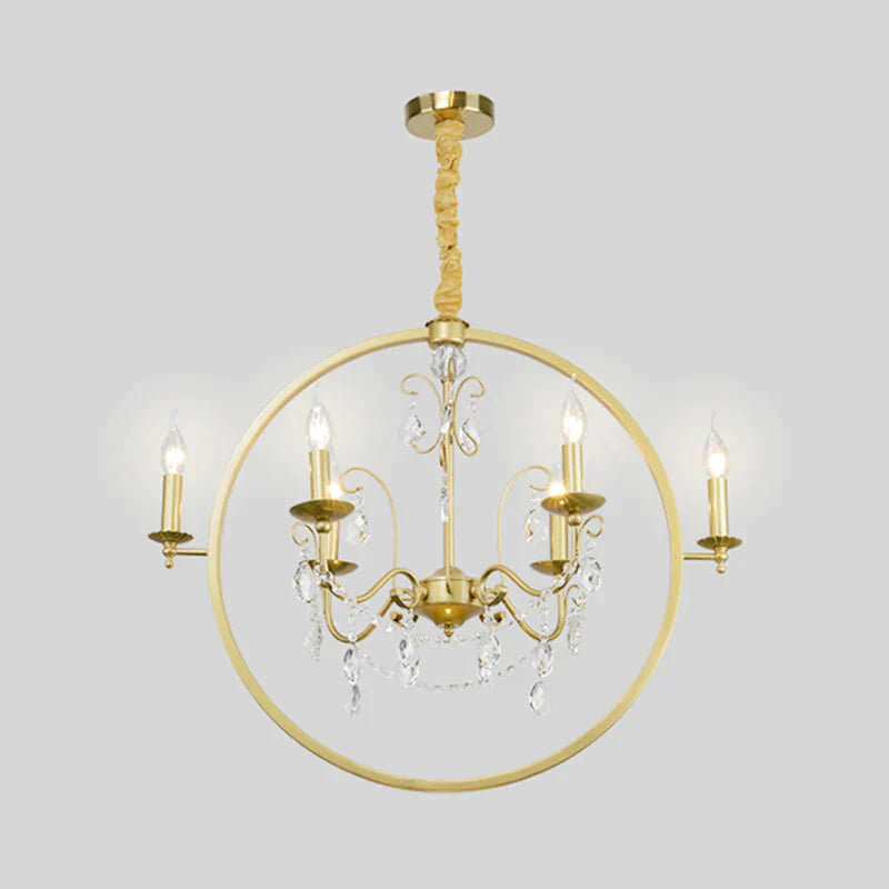 Metallic Golden Ceiling Pendant Circular 6/8 - Head Colonial Style Chandelier Light With Crystal