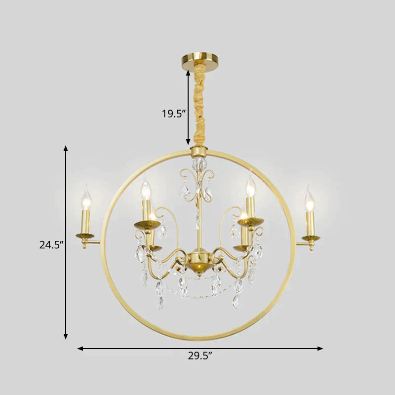 Metallic Golden Ceiling Pendant Circular 6/8 - Head Colonial Style Chandelier Light With Crystal
