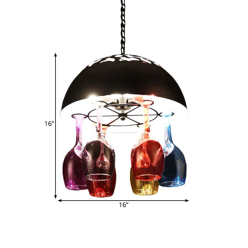 Industrial Multi - Color 6 - Light Chandeliers Domed Shape Goblet Glass Pendant Lights For Bar