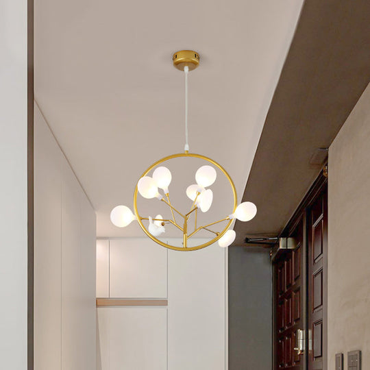 Eden - Elegant 9 Lights Branch Pendant Lamp With Bird Deco Metallic Hanging Light In Gold For Cloth