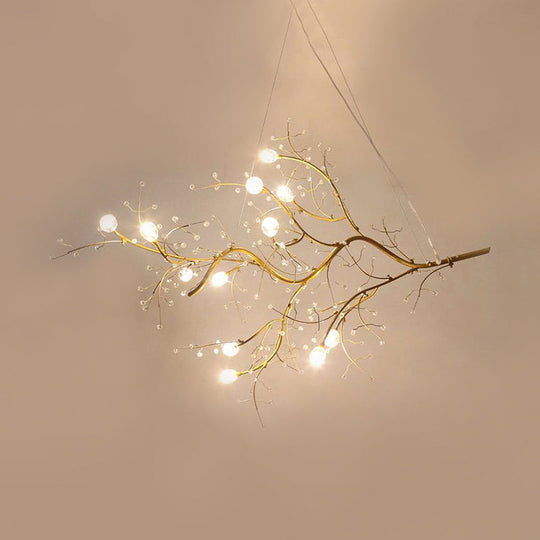 Situla - Metallic Thin Branch Chandelier With Crystal Bead 10 Lights Romantic Suspension Light For