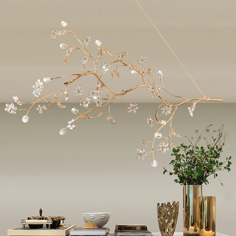 Jessica - Plum Romantic Tree Chandelier With Crystal Flower 12 Lights Metallic Pendant Light In