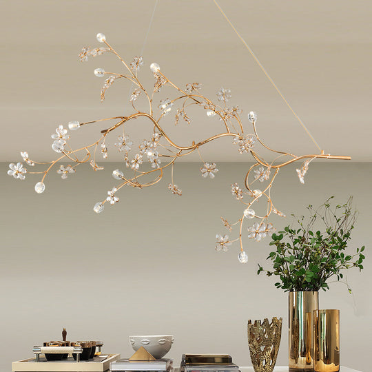 Jessica - Plum Romantic Tree Chandelier With Crystal Flower 12 Lights Metallic Pendant Light In