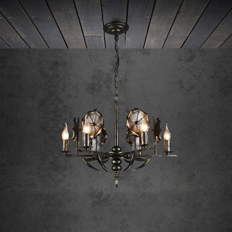 Vintage Aged Brass Chandelier Candle 6 Lights Metallic Pendant Lamp For Farmhouse Cottage