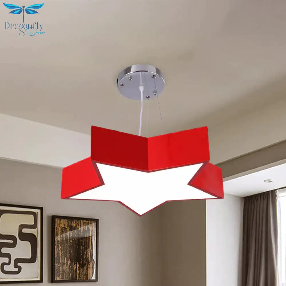 18’/23.5’ W Kids Led Pendant Chandelier Red Star Hanging Ceiling Light With Acrylic Shade For